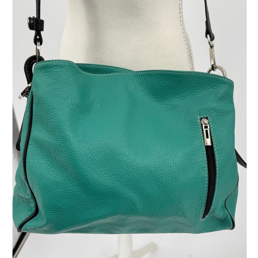 Vera Pelle Italy Turquoise Leather Crossbody Shoulder Bag Organizer Purse